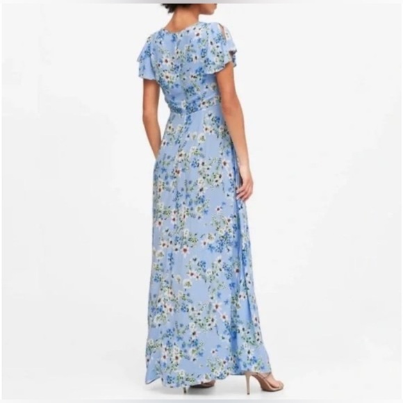 Banana Republic Floral Maxi Dress Size 6 Light Blue Summer Cocktail ECOVERO - Picture 4 of 11